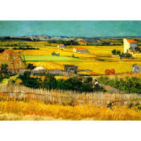 Mavi Arabalı Hasat Manzarası - Kanvas Tablo