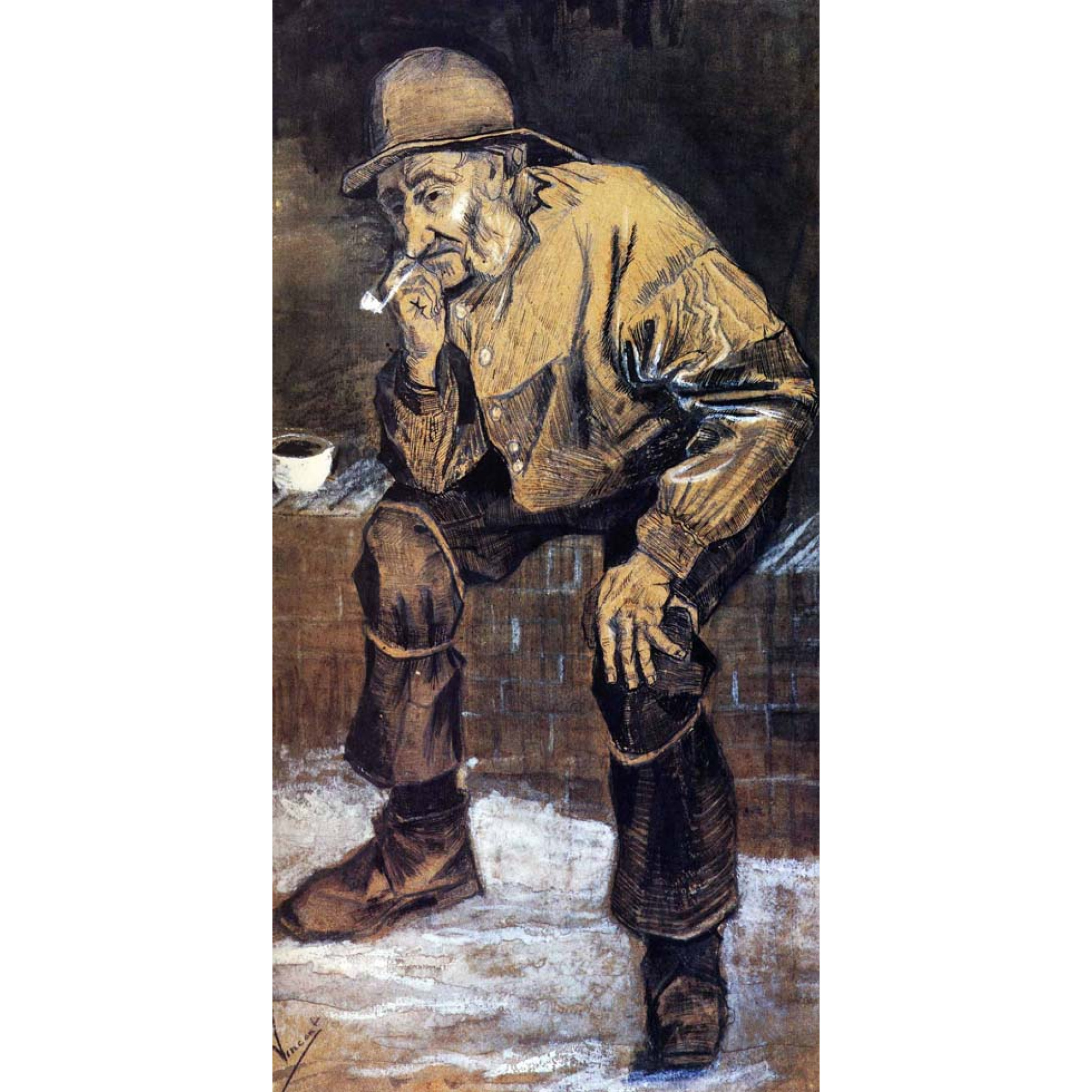 Pipoyla Oturan Yaşlı Balıkçı Kanvas Tablo Pipoyla Oturan Yaşlı Balıkçı Kanvas Tablo