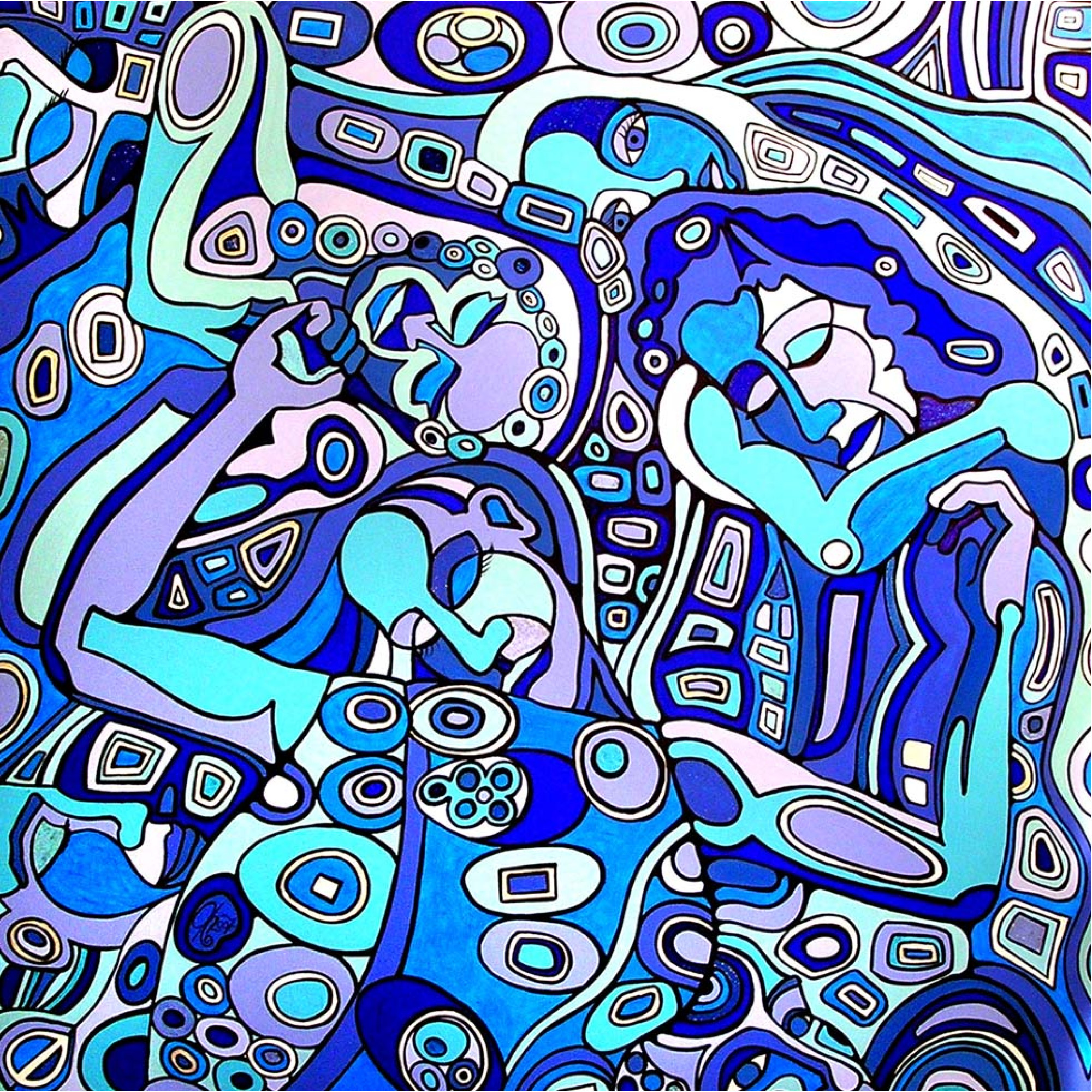 Mavi Beyaz Silüetler Kanvas Tablo